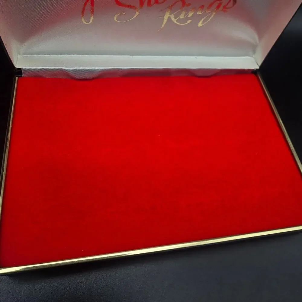 Vintage Jewelry Box Ring Box Showcase Black Red Flocked NOS In Box